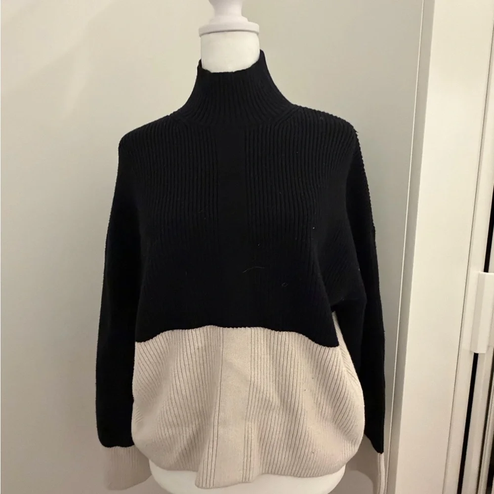 Mango Black and Cream Turtleneck Sweater - Picture 2 of 4
